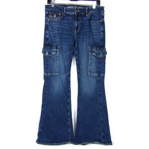 American Eagle Stretch Low Rise Flare Cargo Pocket Denim Jeans Women's 8